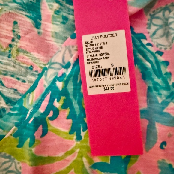 Lilly Pulitzer Women’s S Etta V-Neck Tee in Mandevilla Baby Hip Nautic - Picture 2 of 4